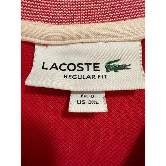 Lacoste Polo‎ Shirt Adult 3XL Red Short Sleeve Button Regular Fit Golfer Mens. - Picture 5 of 10